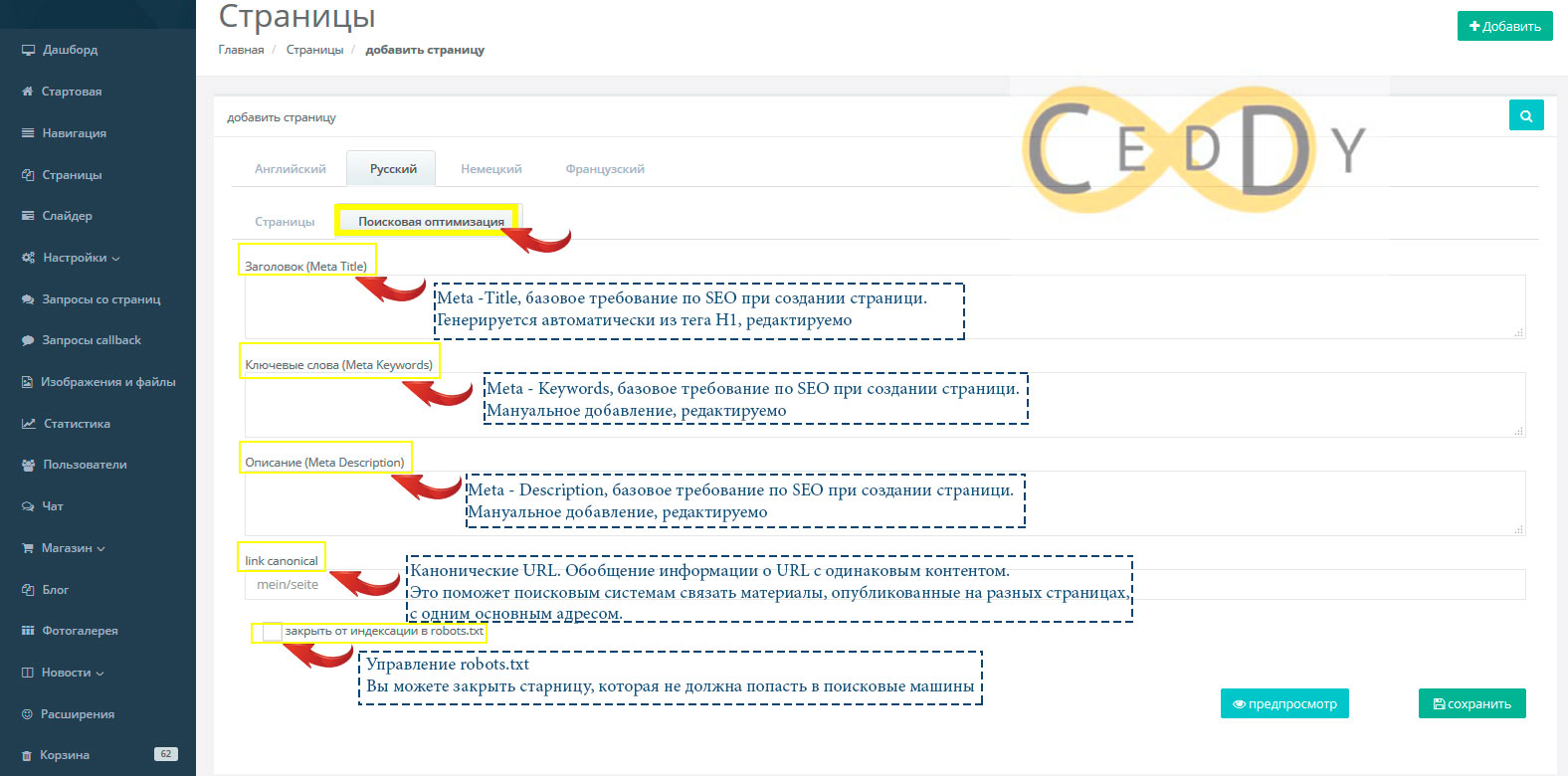 CMS для SEO оптимизаторов - успешный сайт с помощью Ceddy СMS